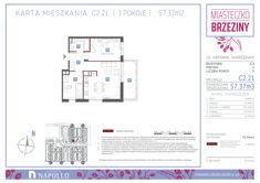 Mieszkanie, 57,37 m², 3 pokoje, 1 piętro, oferta nr C2.21