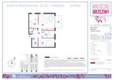 Mieszkanie, 73,47 m², 4 pokoje, 2 piętro, oferta nr C2.26