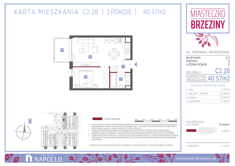 Mieszkanie, 40,57 m², 2 pokoje, 2 piętro, oferta nr C2.28