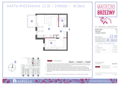 Mieszkanie, 49,36 m², 2 pokoje, 2 piętro, oferta nr C2.30