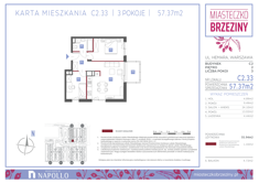 Mieszkanie, 57,37 m², 3 pokoje, 2 piętro, oferta nr C2.33