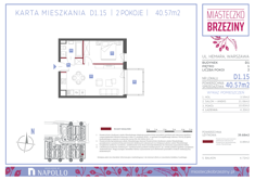 Mieszkanie, 40,57 m², 2 pokoje, 1 piętro, oferta nr D1.15