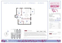 Mieszkanie, 65,85 m², 3 pokoje, 1 piętro, oferta nr D1.19