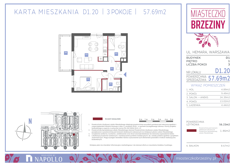 Mieszkanie, 57,69 m², 3 pokoje, 1 piętro, oferta nr D1.20