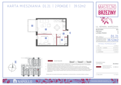 Mieszkanie, 39,52 m², 2 pokoje, 1 piętro, oferta nr D1.21