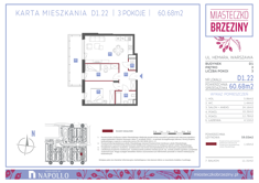 Mieszkanie, 60,68 m², 3 pokoje, 2 piętro, oferta nr D1.22