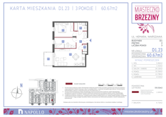 Mieszkanie, 60,67 m², 3 pokoje, 2 piętro, oferta nr D1.23