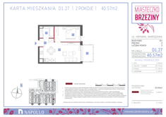 Mieszkanie, 40,57 m², 2 pokoje, 2 piętro, oferta nr D1.27