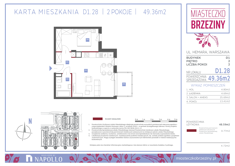 Mieszkanie, 49,36 m², 2 pokoje, 2 piętro, oferta nr D1.28