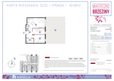 Mieszkanie, 60,68 m², 3 pokoje, parter, oferta nr D2.01