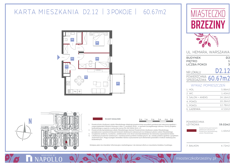 Mieszkanie, 60,67 m², 3 pokoje, 1 piętro, oferta nr D2.12