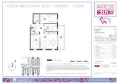 Mieszkanie, 73,50 m², 4 pokoje, 1 piętro, oferta nr D2.13