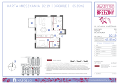 Mieszkanie, 65,85 m², 3 pokoje, 1 piętro, oferta nr D2.19