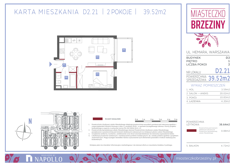 Mieszkanie, 39,52 m², 2 pokoje, 1 piętro, oferta nr D2.21