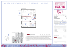 Mieszkanie, 60,68 m², 3 pokoje, 1 piętro, oferta nr E1.11