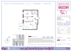 Mieszkanie, 60,67 m², 3 pokoje, 1 piętro, oferta nr E1.12