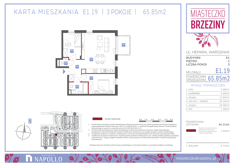 Mieszkanie, 65,85 m², 3 pokoje, 1 piętro, oferta nr E1.19