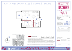 Mieszkanie, 39,52 m², 2 pokoje, 1 piętro, oferta nr E1.21