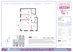 Mieszkanie, 73,47 m², 4 pokoje, 2 piętro, oferta nr E1.24