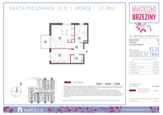 Mieszkanie, 57,78 m², 3 pokoje, 2 piętro, oferta nr E1.31