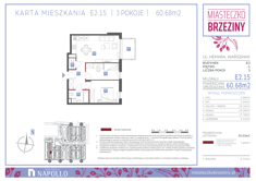 Mieszkanie, 60,68 m², 3 pokoje, 1 piętro, oferta nr E2.15