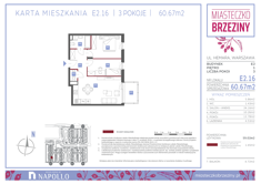 Mieszkanie, 60,67 m², 3 pokoje, 1 piętro, oferta nr E2.16