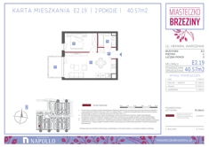 Mieszkanie, 40,57 m², 2 pokoje, 1 piętro, oferta nr E2.19