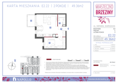 Mieszkanie, 49,36 m², 2 pokoje, 1 piętro, oferta nr E2.22