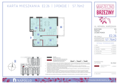 Mieszkanie, 57,76 m², 3 pokoje, 1 piętro, oferta nr E2.26