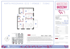 Mieszkanie, 73,50 m², 4 pokoje, 2 piętro, oferta nr E2.32