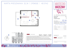 Mieszkanie, 40,57 m², 2 pokoje, 2 piętro, oferta nr E2.34