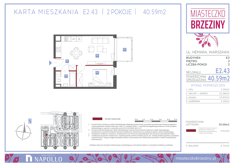 Mieszkanie, 40,59 m², 2 pokoje, 2 piętro, oferta nr E2.43