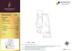 Mieszkanie, 43,27 m², 2 pokoje, 2 piętro, oferta nr C2.1