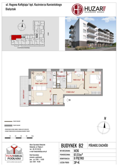 Mieszkanie, 61,51 m², 3 pokoje, 2 piętro, oferta nr B2/36