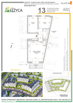 Mieszkanie, 61,70 m², 3 pokoje, 3 piętro, oferta nr 2/M13