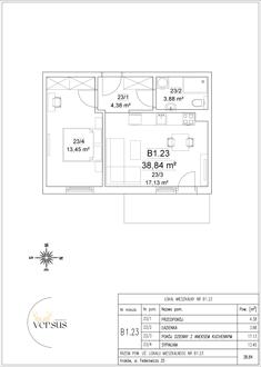 Mieszkanie, 38,84 m², 2 pokoje, 1 piętro, oferta nr B1/M.23