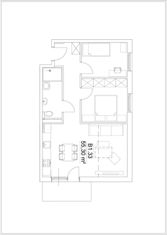 Mieszkanie, 45,64 m², 3 pokoje, 2 piętro, oferta nr B1/M.33