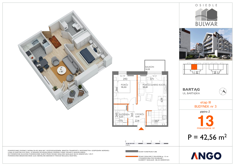 Mieszkanie, 42,56 m², 2 pokoje, 2 piętro, oferta nr 13