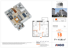 Mieszkanie, 41,86 m², 2 pokoje, 3 piętro, oferta nr 18