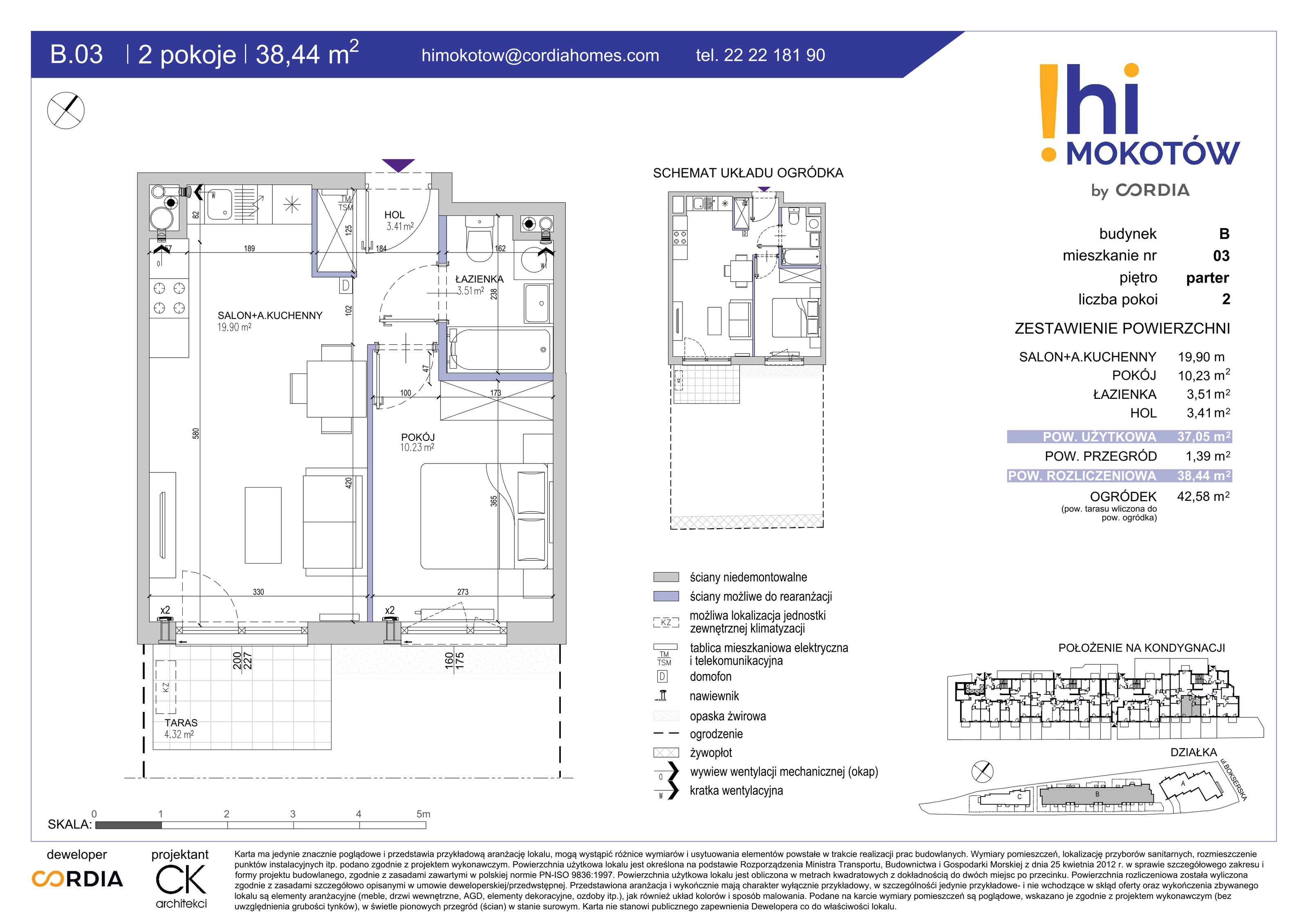 Mieszkanie 38,44 m², parter, oferta nr B.03, Hi Mokotów, Warszawa, Ursynów, Wyczółki, ul. Bokserska 63-idx