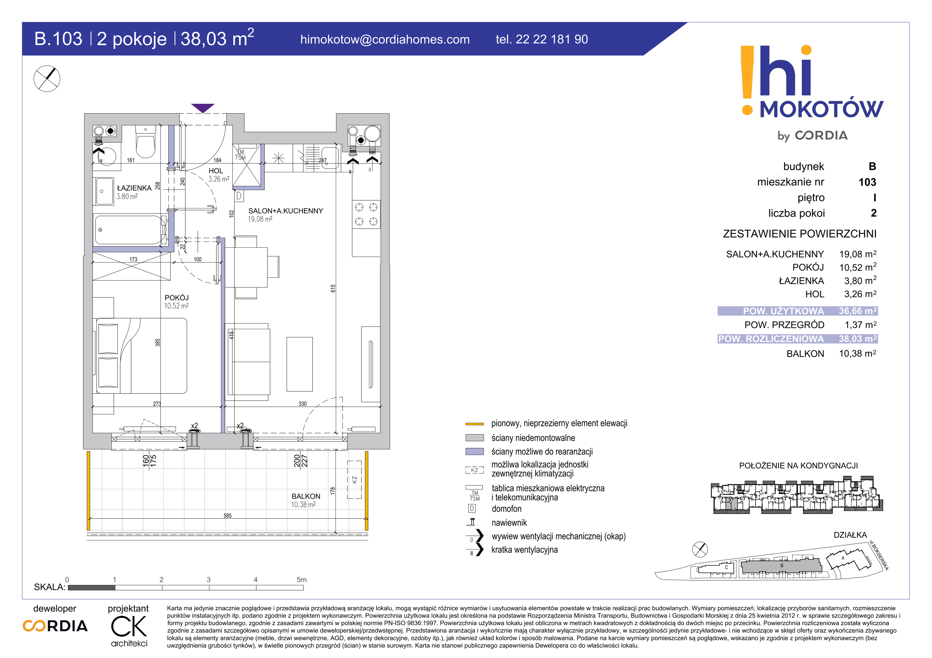 Mieszkanie 38,03 m², piętro 1, oferta nr B.103, Hi Mokotów, Warszawa, Ursynów, Wyczółki, ul. Bokserska 63-idx