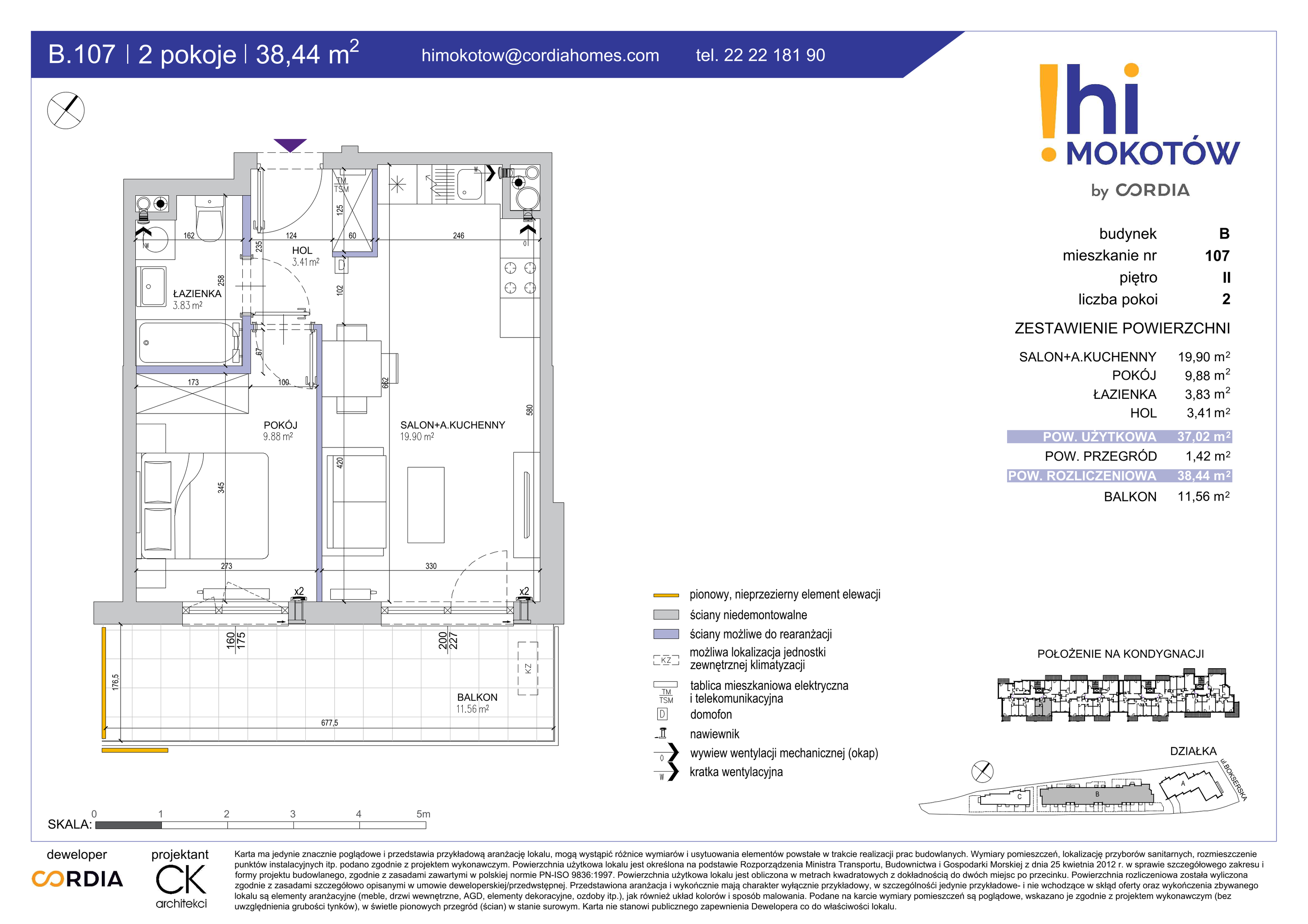 Mieszkanie 38,44 m², piętro 2, oferta nr B.107, Hi Mokotów, Warszawa, Ursynów, Wyczółki, ul. Bokserska 63-idx