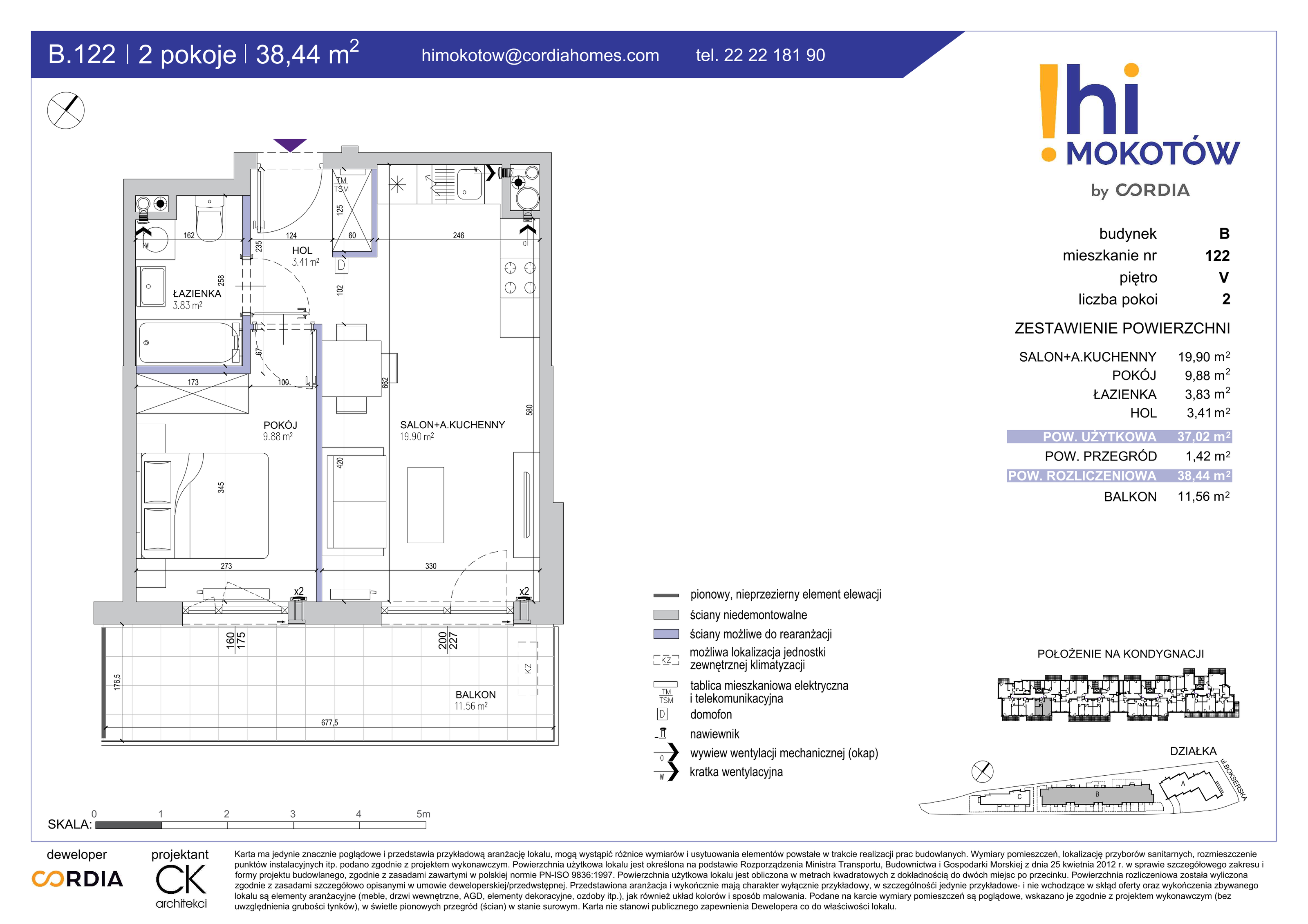 Mieszkanie 38,44 m², piętro 5, oferta nr B.122, Hi Mokotów, Warszawa, Ursynów, Wyczółki, ul. Bokserska 63-idx