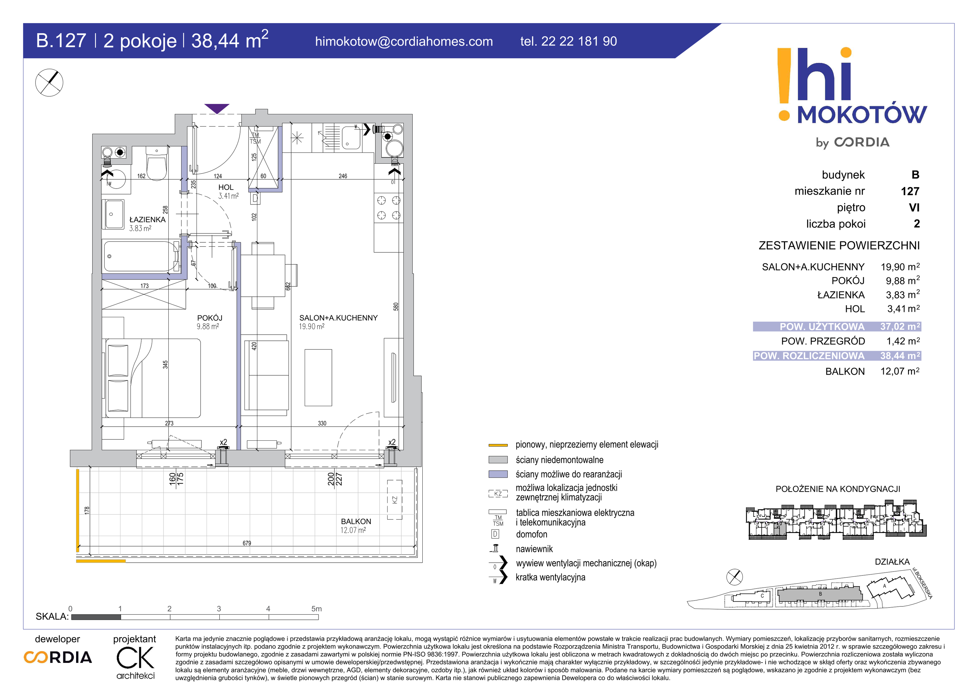 Mieszkanie 38,44 m², piętro 6, oferta nr B.127, Hi Mokotów, Warszawa, Ursynów, Wyczółki, ul. Bokserska 63-idx