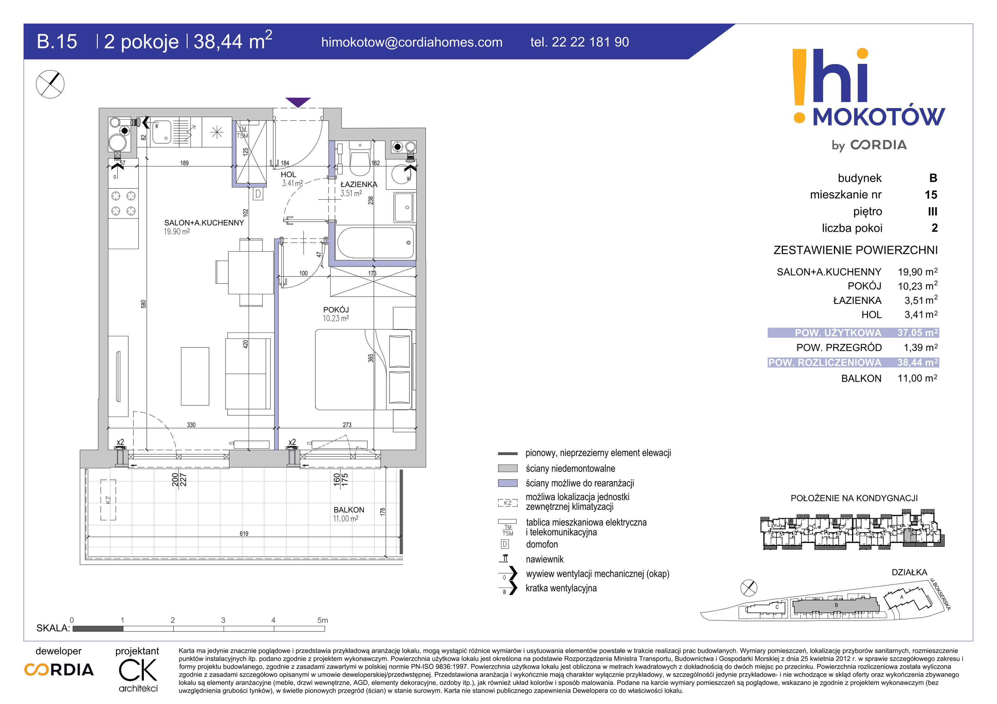 Mieszkanie 38,44 m², piętro 3, oferta nr B.15, Hi Mokotów, Warszawa, Ursynów, Wyczółki, ul. Bokserska 63-idx