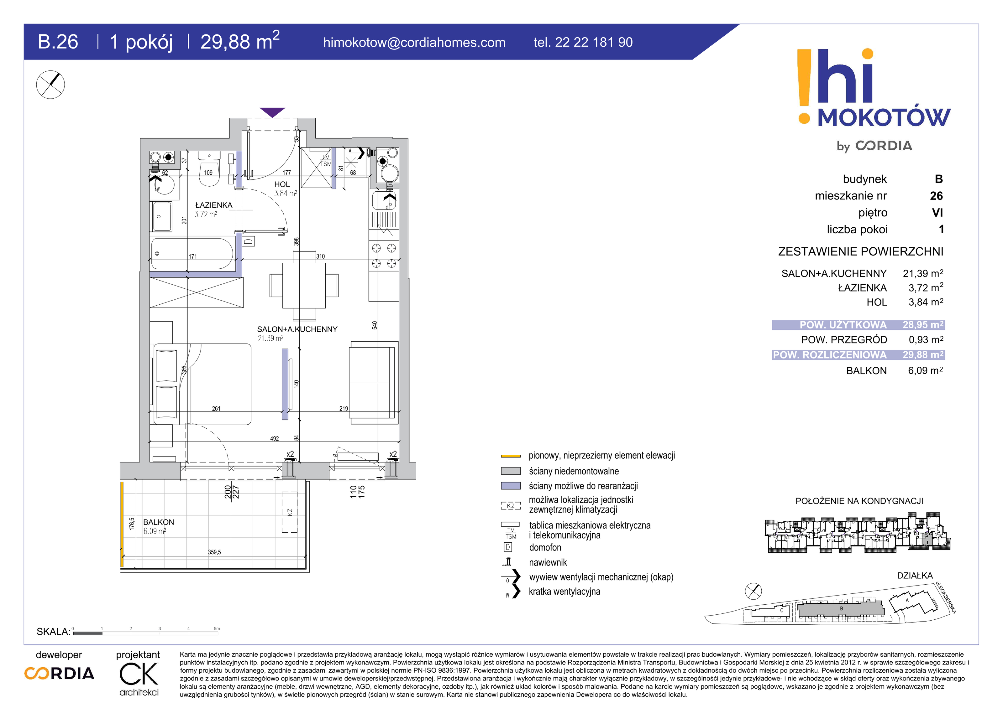 Mieszkanie 29,88 m², piętro 6, oferta nr B.26, Hi Mokotów, Warszawa, Ursynów, Wyczółki, ul. Bokserska 63-idx