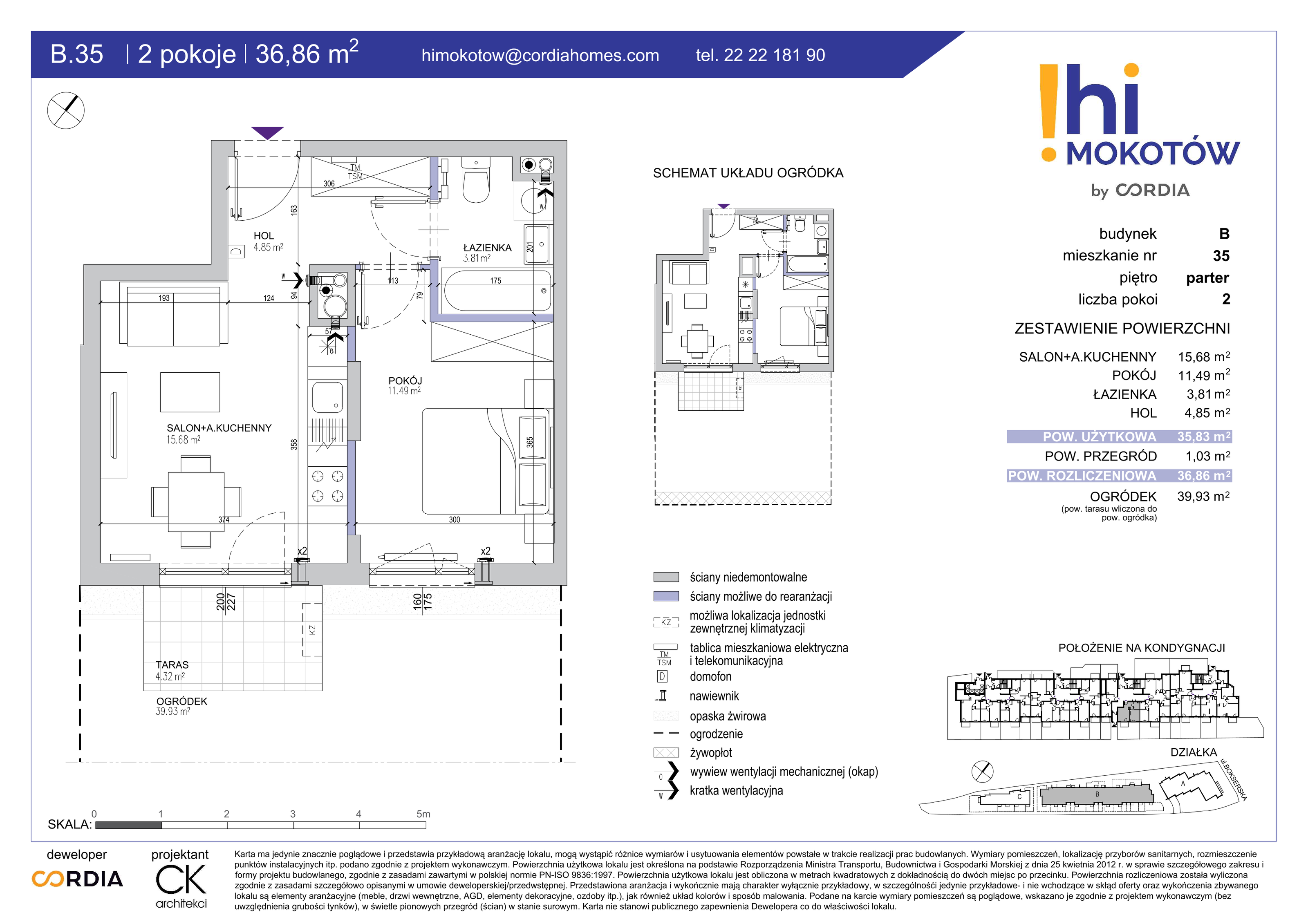 Mieszkanie 36,86 m², parter, oferta nr B.35, Hi Mokotów, Warszawa, Ursynów, Wyczółki, ul. Bokserska 63-idx