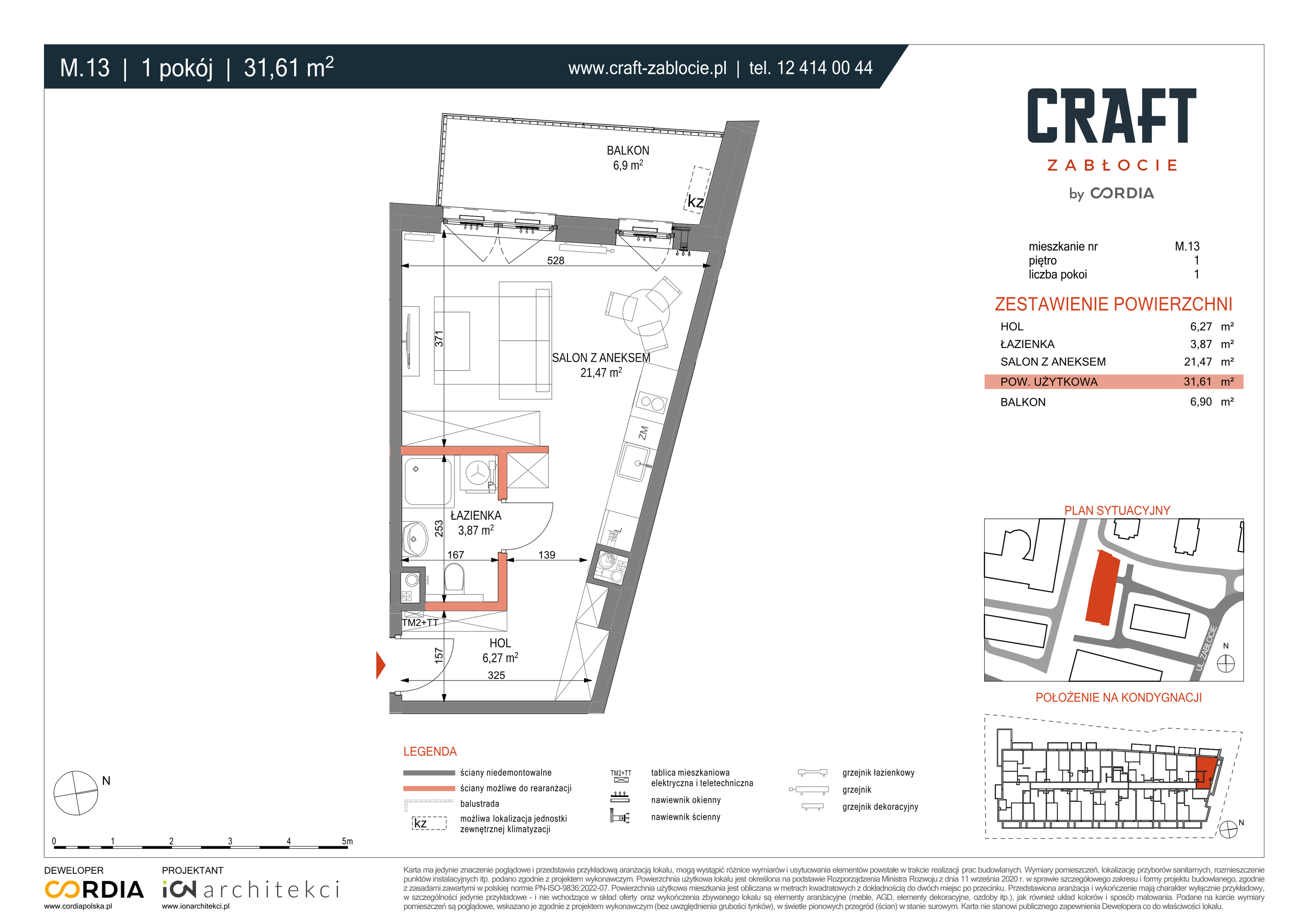 Mieszkanie 31,61 m², piętro 1, oferta nr M.13, Craft Zabłocie, Kraków, Podgórze, Zabłocie, ul. Zabłocie 20-idx