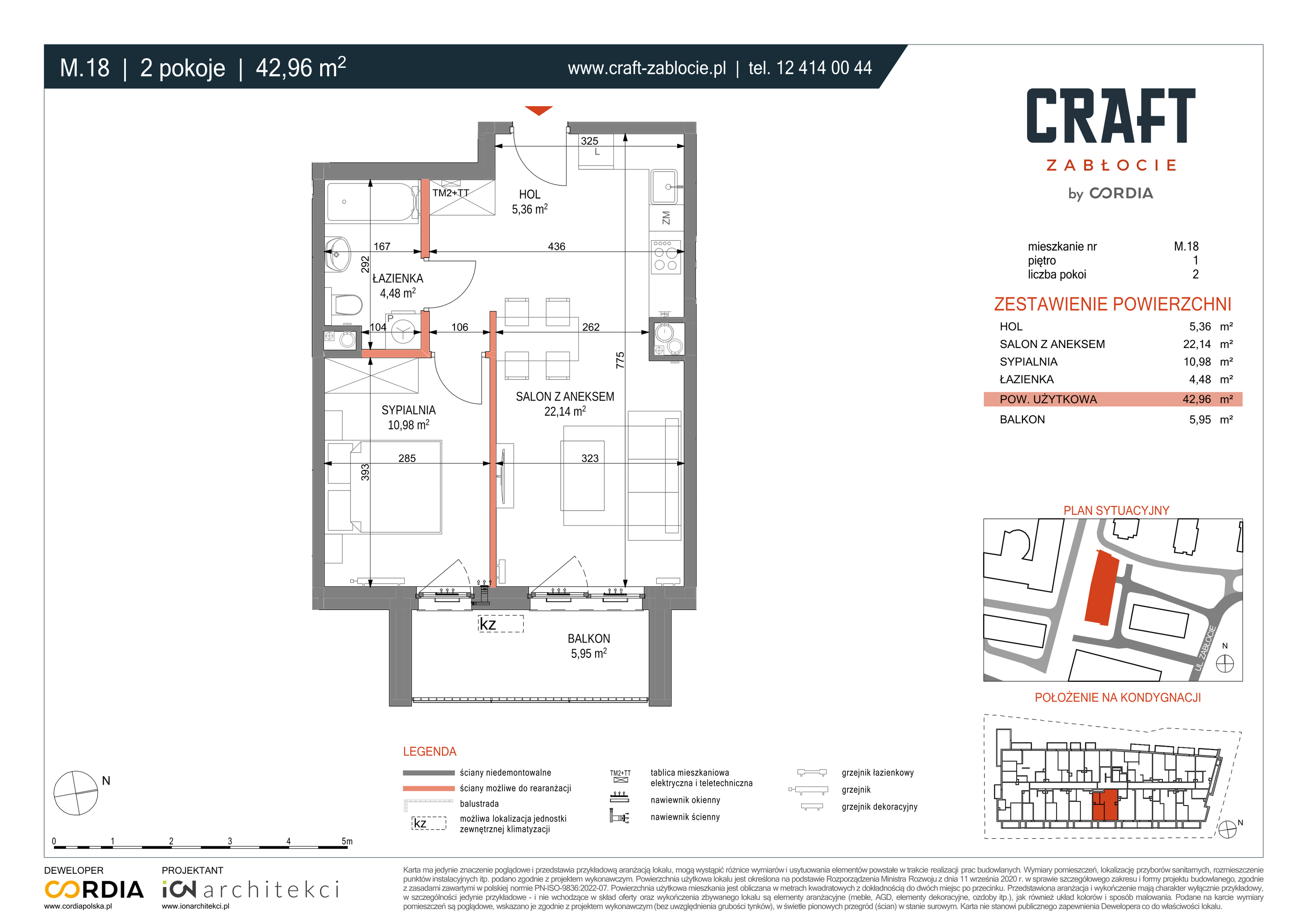 Mieszkanie 42,96 m², piętro 1, oferta nr M.18, Craft Zabłocie, Kraków, Podgórze, Zabłocie, ul. Zabłocie 20-idx