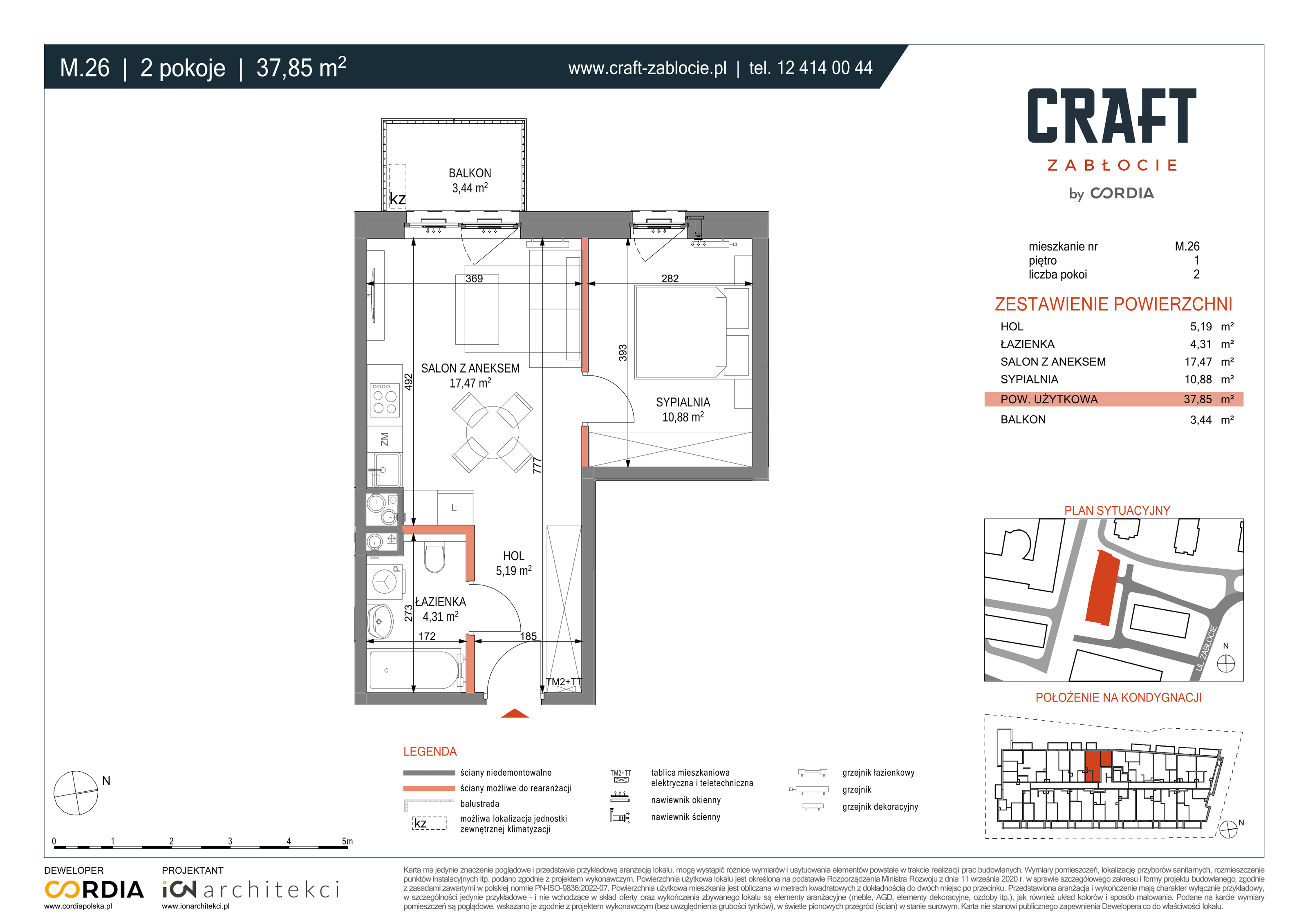 Mieszkanie 37,85 m², piętro 1, oferta nr M.26, Craft Zabłocie, Kraków, Podgórze, Zabłocie, ul. Zabłocie 20-idx